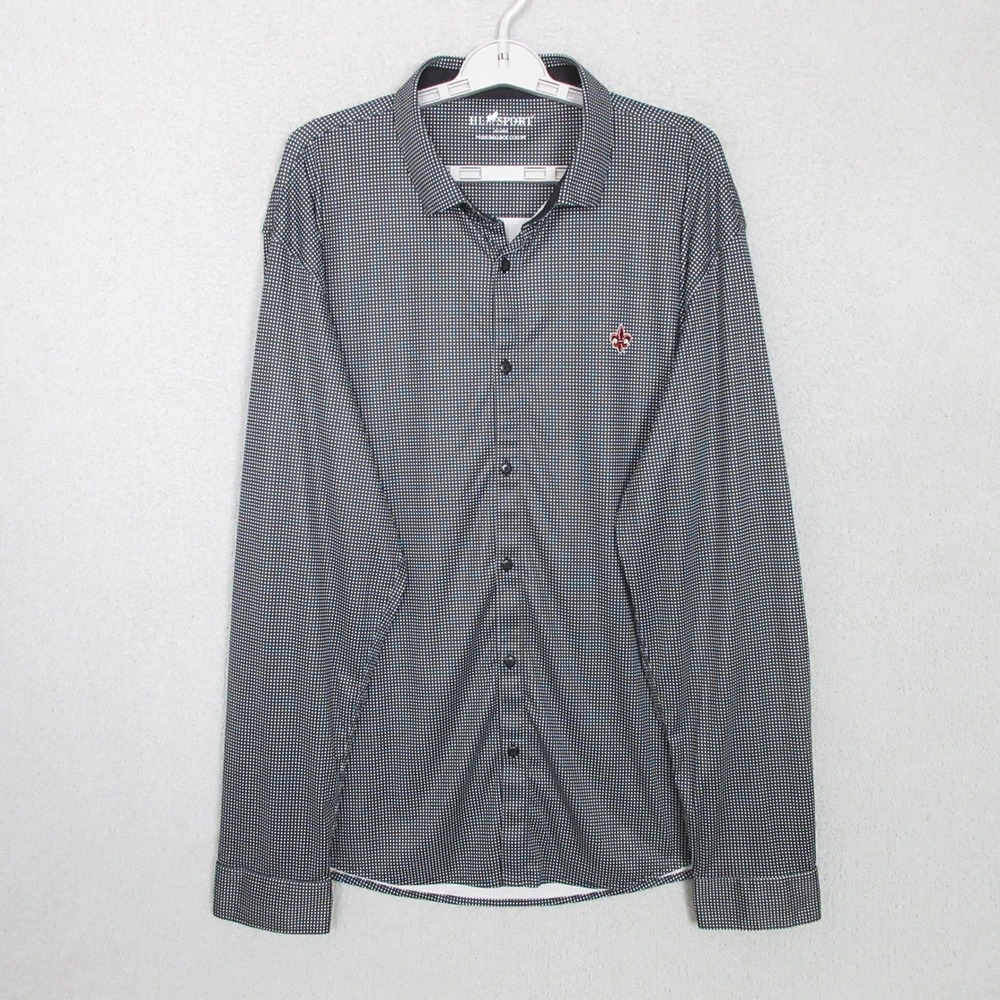 HL Sport Performance Luxury Shirt Mens 2XL Tailored Fit Black White Micro Check